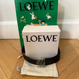 Elegant Reversible Black & Blue Loewe Belt with Gold Buckle